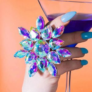 Bröllopsringar Bling Rhinestone Acrylic Chunky Colorful Open Finger Party Jewelry For Women Crystal Big Round Gemstone Justerbar ring