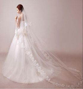 Imagem real barato em estoque 1 camada branco marfim tule 3m capela véus rendas apliques véus para vestidos de casamento vestidos de festa nupcial acc7710006