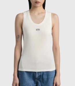 Kadın Tankları Camis Anagram-Embroidered Pamuk Karışık Tank Top Şort Tasarımı Tişörtleri Takım Örgü Femme Kırpılmış Jersey Bayanlar Tees Teps Beyaz Siyah Gri A33