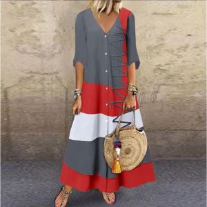 Kleid Frauen Casual Lange Kleider Neue Elegante Kurzarm V-ausschnitt Aline Maxi Kleider Damen Böhmischen Lose Böhmischen Urlaub Vestidos