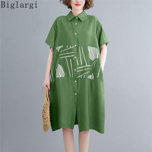 Vestido de camisa de impressão de grandes dimensões das mulheres verão tamanho grande tshirt solto senhoras flor moda algodão cardigans camisa longa vestido 2023