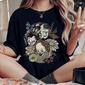 Koszulki damskie T-shirt jesienna moda o nokół Halloween czaszka drukowana czarna Święto Dziękczynienia Top Casual T-shirt.