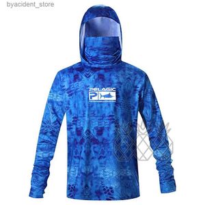 Mäns avslappnade skjortor pelagiska män fiske hoodie skjortor långärmad prestanda fiskekläder med ansiktsmask uv nacke gaiter vandring fiske tröja l240306