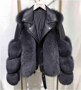 Mulheres casaco de pele do falso com pele de raposa inverno moda estilo motocycle luxo pele de raposa jaquetas de couro mulher na moda casacos 2109028922375