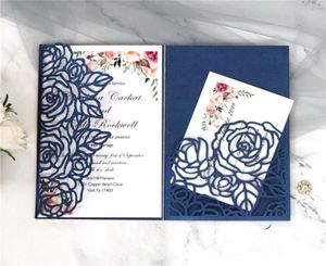 Rose Trifold laserowe zaproszenia ślubne Pearl Shimmy Pocket Wedding Zaproszenie Burgundowe Karty zaproszenia ślubne z paskiem 5319062