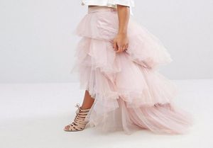 2017 Eleganta långa kvinnliga kjolar High Low Floor Lenth Oregelbundet Tiered Female kjolar Puffy Asymmetrical Floor Maxi Party kjol5596982