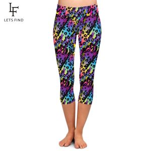 Leggings letsfind verão nova alta quaility mulheres capri leggings moda 3d leopardo impressão de fitness sexy magro estiramento midcalf 3/4 calças