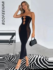 Dress BOOFEENAA Elegant Sexy Evening Party Black Dresses for Women 2023 Sheer Mesh Patchwork Tube Top Bodycon Long Dress C82BF18
