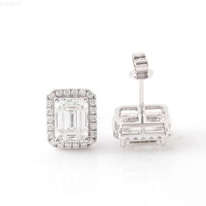 Fine Jewelry 10k Gold Moissanite Earrings 6*8mm Vvs Emerald Halo Moissanite Diamond Stud Earring for Girls