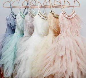 Abiti da principessa per bambini per ragazze Bambini Abiti di paillettes con perline di piume Abiti da festa di compleanno per bambini Boutique Abiti da tutu per bambini3321301