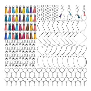 Keychains 200Pcs Acrylic Keychain Blanks With Tassels Kit Bulk Snap Hooks Mini Jump Rings For DIY Projects & Crafts310g