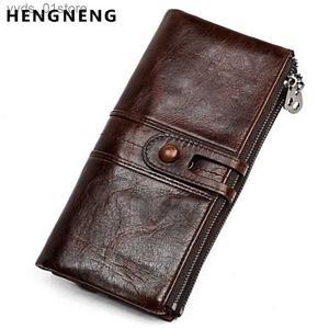 Money Clips Men wallets Long Zipper Genuine Leather Male Clutch Bags With Cellphone Holder High Quality Card Holder Wallet L240306