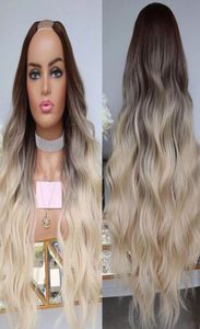 Body Wavy Ash Platinum Blonde Glueless Unprocessed U Part Wigs Middle Open Loose Wave 100 Human Hair V Shape Wig Full Machine3712695