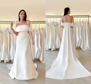 Simple Plus Beautiful Size Mermaid Wedding Dresses For Bride Women Strapless Satin Backless Sweep Train Sceond Reception Dress Bohemian Boho Bridal Gowns