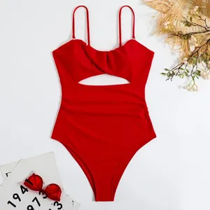 Kvinnors badkläder Solid Color One Piece 2024 Hollow Out Slim Bikini Women Sexig Suspender Backless Monokini Summer Swimsuit Bathing Suit