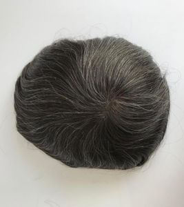 Men Thin Skin Toupee Full Pu 1b30 Grey Hair Natural Looking Indian Remy Hair Clear Poly Men Toupee5988818