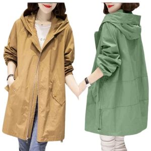 Trench Spring Autumn Women Midlength Trench Loose Hooded Coat Fashion Thin Windbreaker Streetwear Outwear