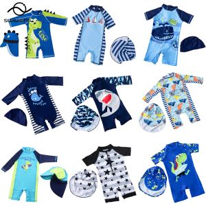 Swimwear Baby Boy Swimwear One Piece with Hat Children's Swimsuit with UV Protection Shark Print Swimming Bathing Suit for Kids Boys