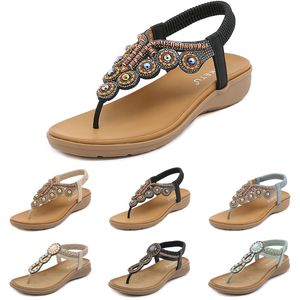 2024 Bohemian Sandalen Frauen Hausschuhe Keil Gladiator Sandalen Damen Elastizier Strandschuhe String Perlenfarbe 46 Gai