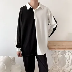 T-shirt da uomo Personalità coreana Nero Bianco Manica lunga da uomo Polo Impiombata Colore di successo Adolescenti Business All-match Casual Oversize