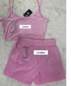 Womens Tracksuits Velvet Camisole Shorts Set Two Piece Matching Sleeveless Crop Top Short Summer Juicy Tracksuit Outfits for Women33