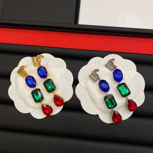 New 2023 Stud earrings Designer Jewelry Gift Optional silver and gold stud earrings with colorful gemstone pendants for workplace temperament matching