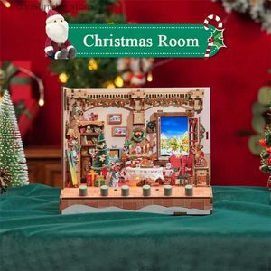 Architecture/DIY House DIY Christmas Casa Wooden Doll Houses Miniature Building Kits with Furniture USB Power Sound Dollhouse for Adults Birthday Gift