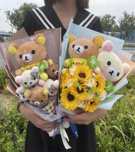 Cute Flower Bouquet Teddy Bear Stuffed Animal Plush Toy Cartoon Gift Box Creative Birthday Graduation Christmas Gifts H08243335512