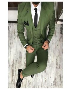 2019 OLIVE GREEN GROOM TUXEDOS NOTCHED LAPEL SLIM FIT MENS SUITS for Business Wedding Suits JacketPantStievest7673216