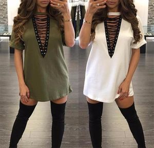 2021 Sexy Baumwolle Plus Größe Kleider Mode Kurzarm Herbst Sommer Casual Lose V-ausschnitt Mini T-shirt Kleid Frauen Kleidung7879542