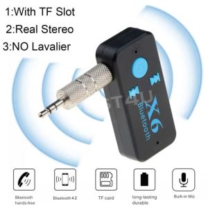 X6 Odbiornik Bluetooth Auto Adapter Auto Zestaw Aux Wsparcie TF Karta A2DP Audio stereo stereo