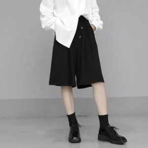 Capris Summer New Elastic Waist Black Quarter Wide Leg Pants Solid Color Loose Plus Size Knee Length Pants Fashion Casual Women Clothes