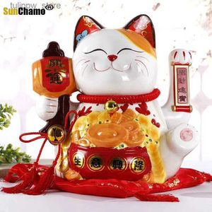 Dekorativa föremål Figurer 13 tum Handikraft Vikande hand Lucky Cat Fortune Cat Gift Maneki Neko Välkommen Feng Shui Crafts Money Box Home Store Decoration