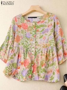 Koszulka Zanzea bohemian kwiatowa drukarna bluzka kobieta 3/4 rękawu Tunec Tunik
