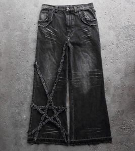 Women's Jeans Y2K Gothic Baggy Women Vintage Embroidered High Quality Hip Hop Harajuku Streetwear Black Men Wide Leg