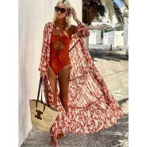 Cover-up 2023 Women's Orange Cut Out One Piece Swimsuits and Cover Up Sexy Strapless Bikini Bandeau Solid Color Swimwear Luxury Beachwear