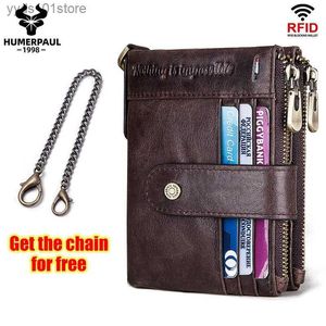 Money Clips RFID Anti-Poft Brush Double Zipper Top Layer Cowhide Plånbok Flera kortplatser Mens plånbok Crazy Horse Skin Coin Wallet L240306