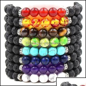 Frisado Frisado Strands Pulseiras Jóias Chakra Lava Rock Para Homens Mulheres Cura Natural Cristal Nce Pedra Tiger Eye Beads String Chains Dhao0