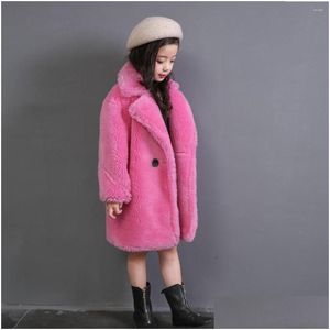 Set di abbigliamento 2022 Inverno Moda Ragazze Cappotto in pelliccia sintetica Teddy Bear Giacche lunghe e cappotti Addensare Parka caldo Capispalla per bambini Vestiti D7 Dh48F