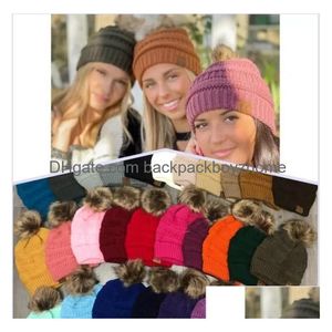 Party Hats Christmas Eve New Year Gift 38 Styles Cc Adt Winter Warm Hat Ladies Soft Elastic Cord Knitted Pompom Beanie Girl Skiing Dro Dhyu7