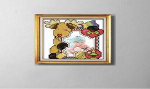 Natal cervos po quadro adorável pintura dos desenhos animados contados impressos em tela DMC 14CT 11CT Cross Stitch Needlework Set Bordado 5424496