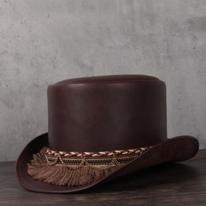 Kvinnor män läder topp hatt lady flat fedoras hatt trollkarl tassel cosplay party caps dropphip 3 size 13 cm top237z