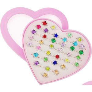 Güzellik Moda 36 PCS Küçük Kız Ayarlanabilir Rhinestone Gem Halkalarda Oyuncak Çocuk Çocuk Çocuk Mücevher Ring Seti Kalp Şekli Di DH7WL