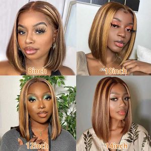 Perucas de cabelo Destaque P4 27 Brasileiro Remy Curto Bob Ombre Peruca Loira Humana Reta 13x6x1 Lace Front para Mulheres 240306