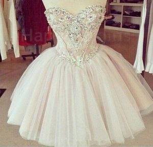 2015 Cheap Sexy Ball Gown Cocktail Dresses Sweetheart Short Mini Lace Crystal Beaded Tulle Plus Size Graduation Formal Party Homec6532726