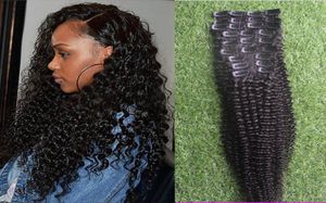 9 PiecesSet 4B 4C Afro Kinky Curly Clip in Human Hair Extensions Natural Black Full Head Brazilian Remy Hair Clip ins 100G5616524