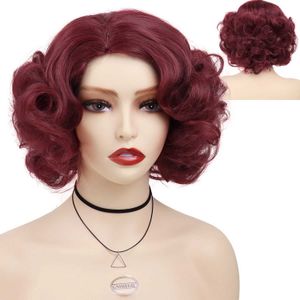 Perucas de cabelo sintético curto vinho vermelho perucas para mulheres peruca cosplay feminino cabelo encaracolado peruca natural para gril luz peruca traje de halloween 240306