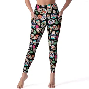 Women's Leggings Colorful Sugar Skull Sexy Day Of The Dead Push Up Yoga Pants Aesthetic Stretch Leggins Lady Workout Sports Tights