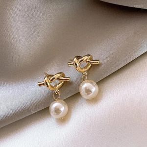 Dangle Earrings Kshmir 2024 Arrival Metal Knoted Pearl Pendant For Women Female Korean Temperament Fashion Daily Jewelry Gift