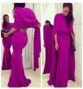 Elie Saab 2016 Two Pieces Cape Fuschia Long Mermaid Prom Party Dress